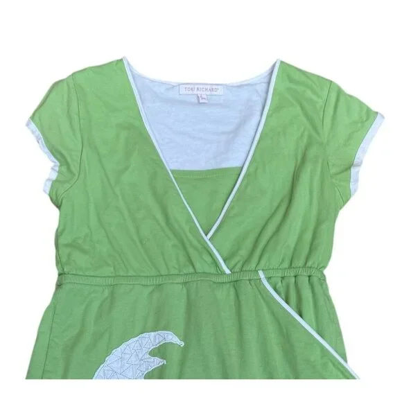 Tori Richard Womens Hawaiian Y2K Faux Wrap Dress Green White Palm Tree L - Picture 2 of 8